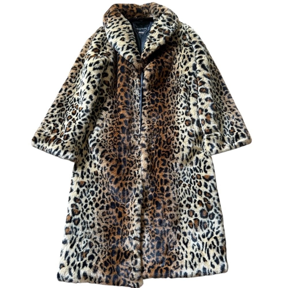 Pamela McCoy Faux Fur Leopard Print Full Length Coat Sz S